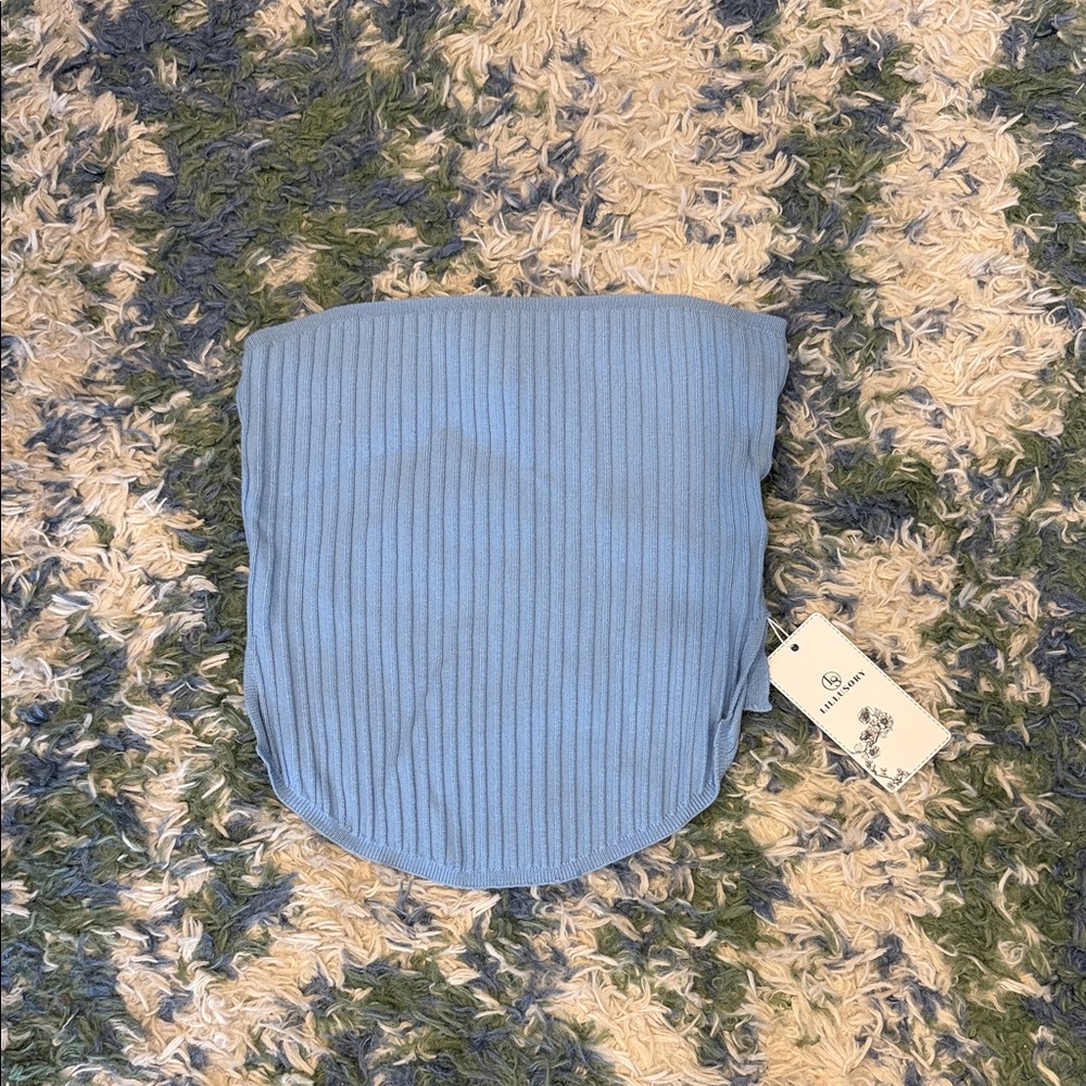 Blue Ribbed Strapless Set - Picture 4 of 5